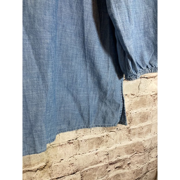 Old Navy Peasant Top Womens Large Chambray Blue Embroidered Boho Balloon Sleeve - Picture 6 of 13